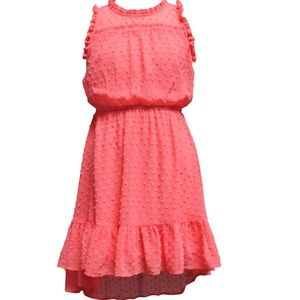 Ava & Yelly Swiss Dot Ruffle Sleeveless Dress Color Coral Size 14